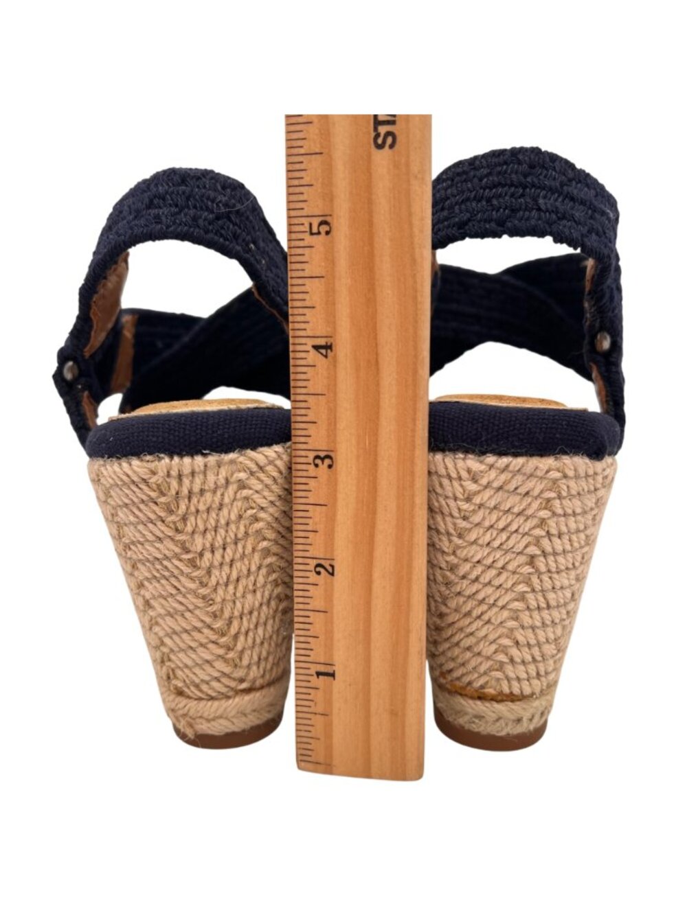 Michelle D Navy Wedge Sandals 8.5M Braided Fabric Straps & Jute Espadrille Heel - Picture 11 of 13